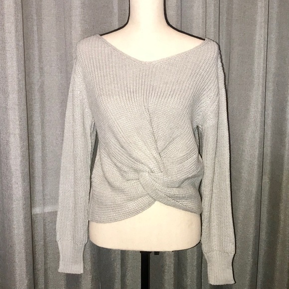 Sweaters - CAMMIE Twist Front V Neck Sweater In Gray